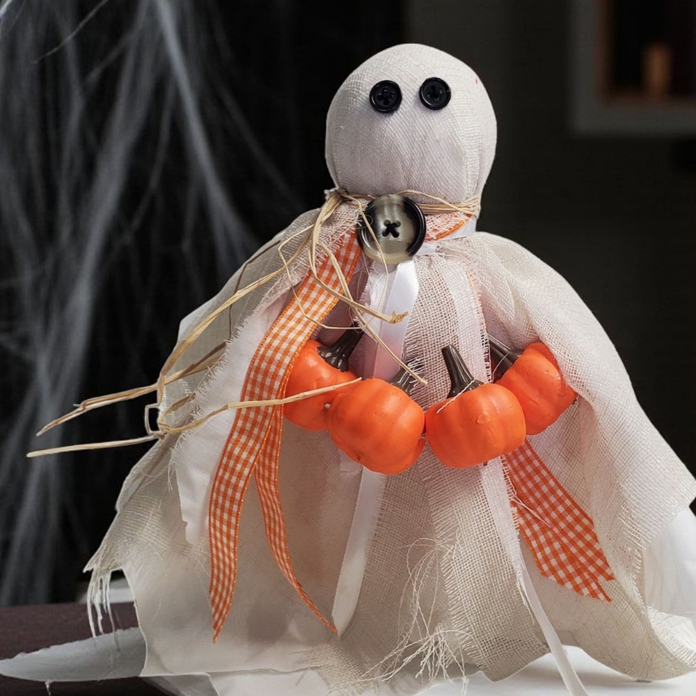 Halloween Ghost Decor with Pumpkins Homecrafted